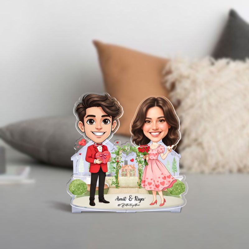 Personalized Couple Bobblehead Caricature Standee with Battery Powered Shaking Head Feature for Car Dashboard, Home Decor Gift for Valentines Day, Birthday & Anniversary